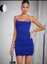 Синя рокля с перли с етикет , снимка 1 - Сукмани - 45150485