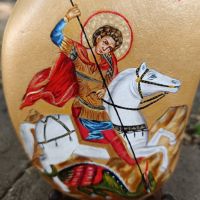 Рисувана икона *Свети Георги " върху камък , снимка 7 - Икони - 45437654