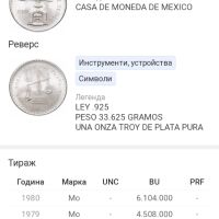 Сребърна монета Мексико 1 TROY Oz. 33,625 гр., снимка 4 - Нумизматика и бонистика - 45557525