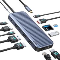 USB C Докинг станция Мултимонитор Лаптоп 2 HDMI DP/USB C Троен дисплей, USB A/C 3.1, 13 в 1, снимка 1 - Друга електроника - 46198877