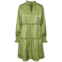 Къса сатенена рокля с ръкави в светлозелен цвят, бранд Pieces, снимка 2 - Рокли - 45743353