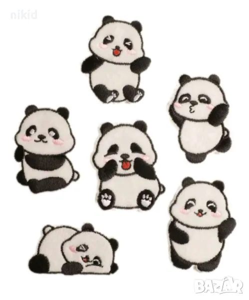 6 пози Панда апликация за дреха дрехи самозалепваща се нашивка бродерия, снимка 1
