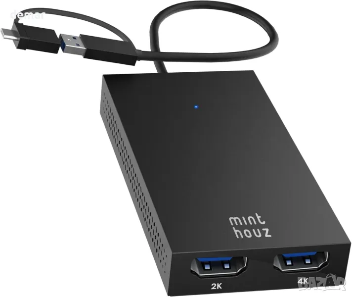 Minthouz USB C към Dual HDMI адаптер, 4K@30Hz + 1080p@60Hz HDMI сплитер за два монитора, снимка 1