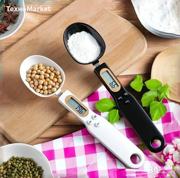 Дигитална кухненска везна-лъжица с LCD дисплей (0.1–500 г) – Бяла/Черна, снимка 1