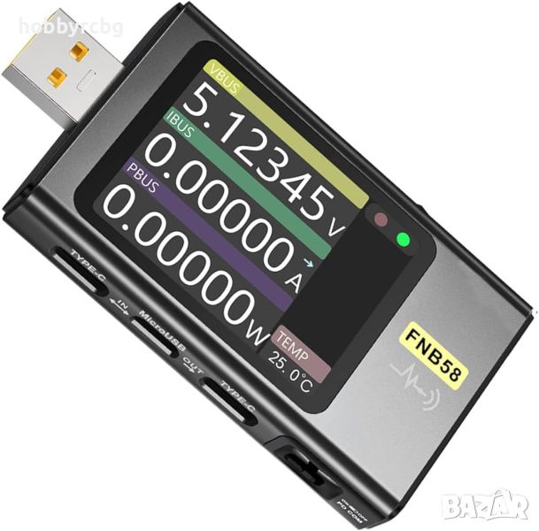 USB тестер FNIRSI FNB58B с Bluetooth Измерване на напрежение и ток, снимка 1