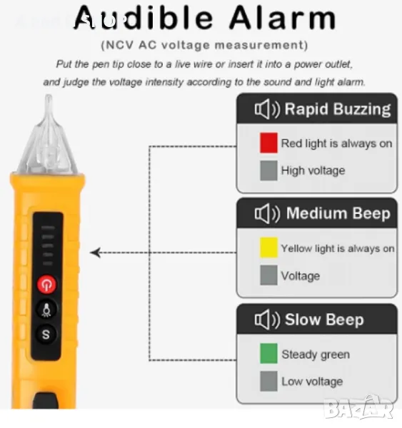 Детектор за напрежение, Безконтактен, AC 12-1000V, Жълт, снимка 1