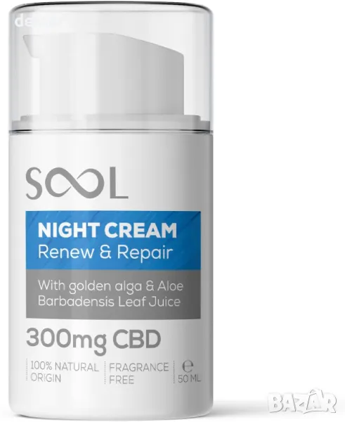 SOOL Нощен крем за лице Renew & Repair 300mg CBD, 50ml, снимка 1