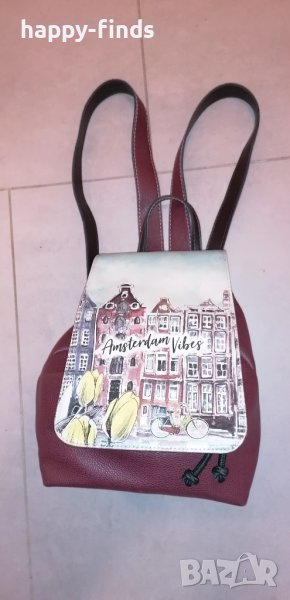 Дамска чантичка - раничка тъмночервена от еко кожа  Amsterdam Vibes, снимка 1