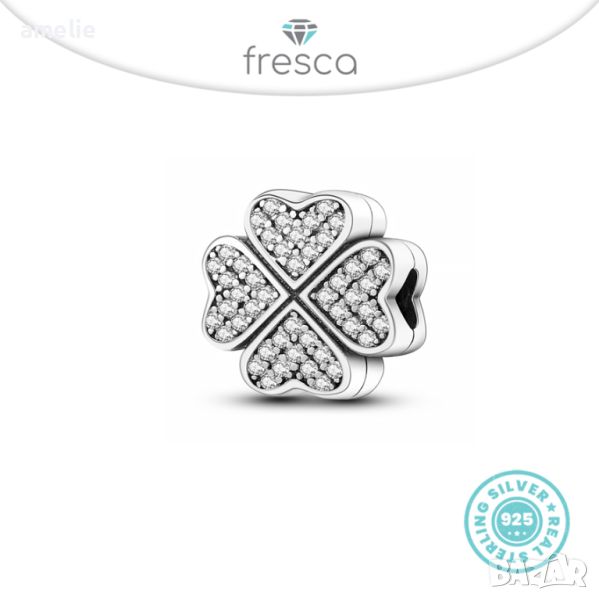 Талисман сребро 925 Fresca по модел тип Pandora Pave Clover. Колекция Amélie, снимка 1