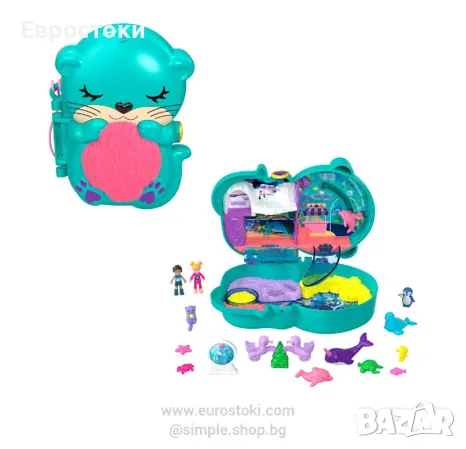 Игрален комплект Polly Pocket Otter Aquarium Compact - Видра, с 2 микро кукли и аксесоари, снимка 1