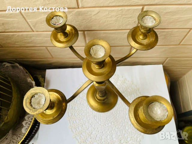 Красив месингов свещник от Англия за 5 свещи, снимка 4 - Антикварни и старинни предмети - 53422522