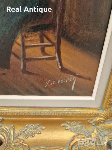 Превъзходна  красива антикварна белгийска авторска майсторска картина масло върху платно , снимка 5 - Антикварни и старинни предмети - 45404733