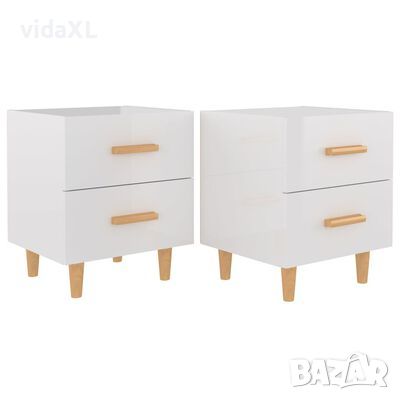 vidaXL Нощни шкафчета, 2 бр, бял гланц, 40x35x47,5 см（SKU:811983, снимка 1 - Шкафове - 46275270