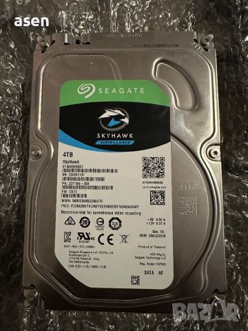 Твърд диск за видеонаблюдение, HDD 4TB Seagate SkyHawk ST4000VX007, снимка 1 - Твърди дискове - 46719257