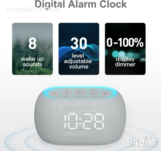 Дигитален часовник, радио, Bluetooth колонка и нощна лампа в едно, снимка 5 - Настолни лампи - 53896780