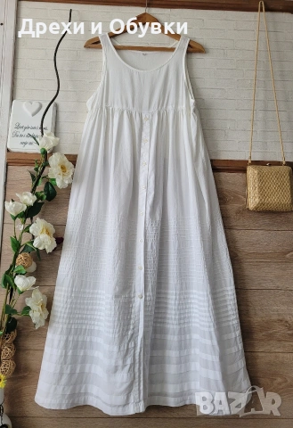 Бяла лятна рокля памучна материя бохо, снимка 2 - Рокли - 54235178