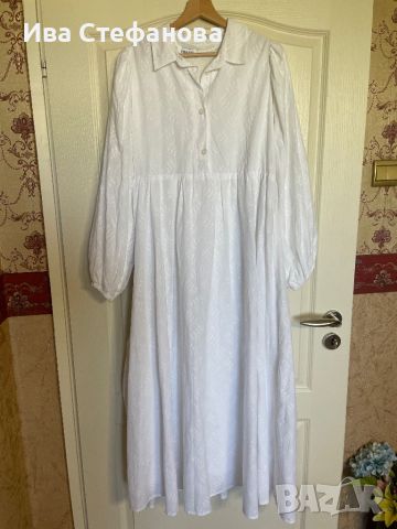 Нова дълга елегантна бяла 100% памук памучна рокля ажурена ажур дантела за бременни фотосесия , снимка 7 - Рокли - 45888347
