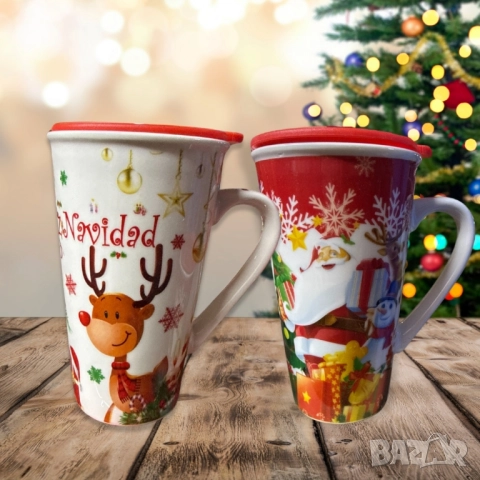 Коледна порцеланова чаша с гумен капак 15см височина, снимка 9 - Чаши - 52002349