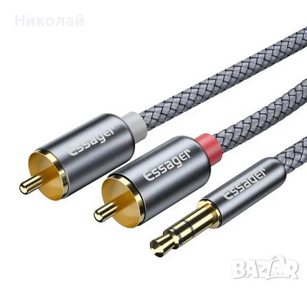 Аудио кабел Aux 3.5 към 2 RCA камбанки дължина 1 метрър , снимка 2 - Други - 45879213