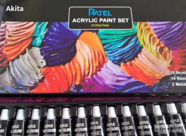 Комплект премиум акрилни бои(14бр.х 22мл.) с 10 четки., снимка 3 - Ученически пособия, канцеларски материали - 54191315