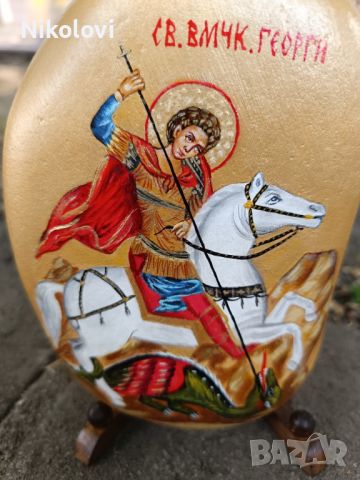 Рисувана икона *Свети Георги " върху камък , снимка 7 - Икони - 45437654
