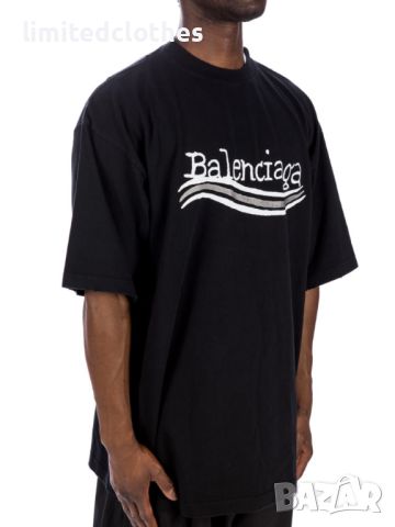 BALENCIAGA Black Political Campaign Hand Drawn Logo Oversized Мъжка / Дамска Тениска size L (XL), снимка 5 - Тениски - 46554122