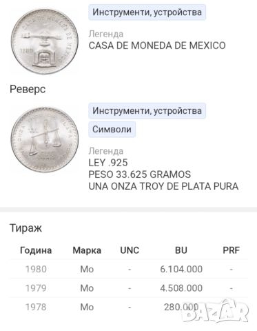 Сребърна монета Мексико 1 TROY Oz. 33,625 гр., снимка 4 - Нумизматика и бонистика - 45557525