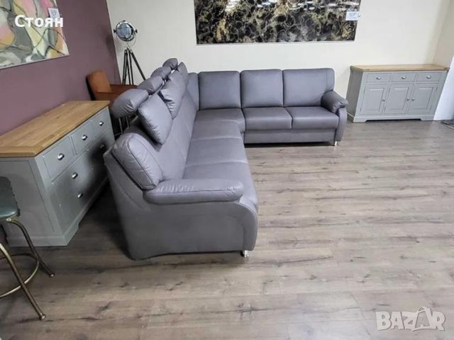 Лилаво - сив ъглов диван от плат и табуретрка ZE-EM06001, снимка 12 - Дивани и мека мебел - 45560019