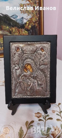 Сребърна гръцка икона Богородица с Младенеца.Проба 950.Перфектно състояние.