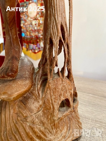 Винтидж резбована скулптура от тиково дърво — рибар с мрежа, снимка 7 - Антикварни и старинни предмети - 52937313