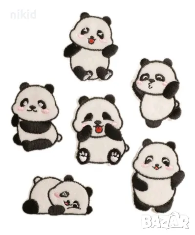 6 пози Панда апликация за дреха дрехи самозалепваща се нашивка бродерия