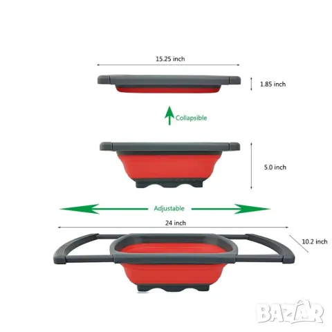 Сгъваема правоъгълна кошница за измиване и изцеждане на плодове и зеленчуци / Размери на решетъчната, снимка 8 - Аксесоари за кухня - 49164136