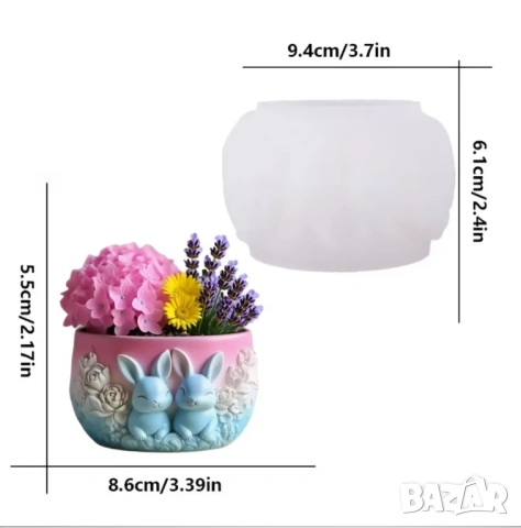 Молд кашпа със зайци, снимка 3 - Форми - 53039934