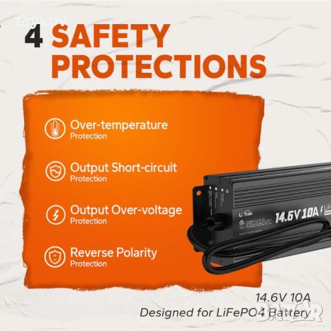 LiTime 12V (14.6V) 10A Зарядно устройство за 12 V литиева батерия IP67 Водоустойчива, снимка 2 - Друга електроника - 45256176