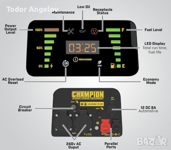 Инверторен генератор Champion газ- бензин 2kw, снимка 6 - Електродвигатели - 46764057