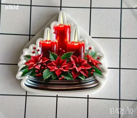Коледни свещи и коледна звезда силиконов молд форма фондан шоколад гипс декор, снимка 4 - Форми - 51938219