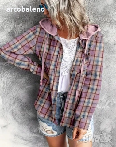 Дамска ежедневна риза-яке с качулка и копчета, 6цвята , снимка 4 - Якета - 51471201