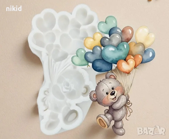 2 вида мече с голяма връзка балони силиконов молд форма фондан шоколад гипс пано декор, снимка 2 - Форми - 49839477