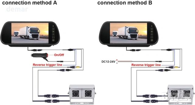 Камера за заден ход с двоен обектив, 7-инчов монитор за огледало, снимка 5 - Аксесоари и консумативи - 53645519