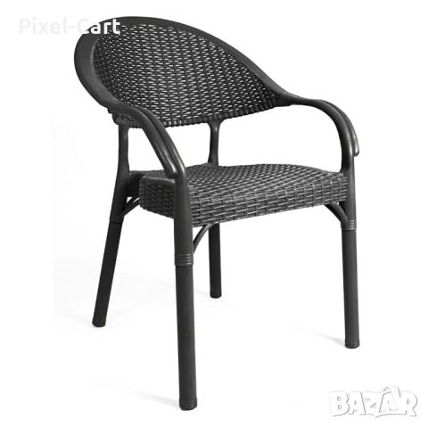 Градински стол от полипропилен с подлакътници - Черен, снимка 4 - Столове - 46459249