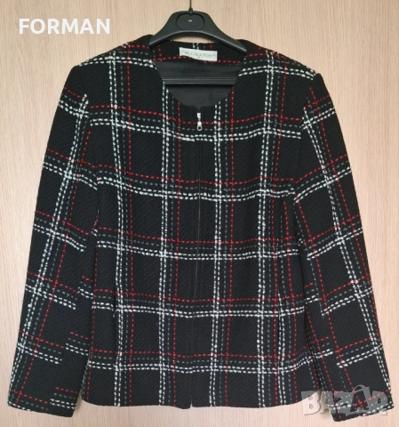 Черно сако в едро бяло-сиво-червено каре, снимка 6 - Сака - 49685729