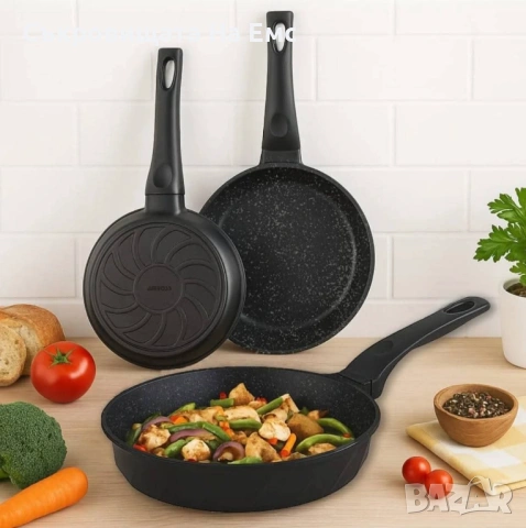 🆕🆕 AMBOSS Комплект 3броя Чугунени Тигани с Титаниево Покритие 💫