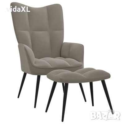 vidaXL Релаксиращ стол с табуретка, светлосив, кадифе и PVC, снимка 1 - Градински мебели, декорация  - 45007391