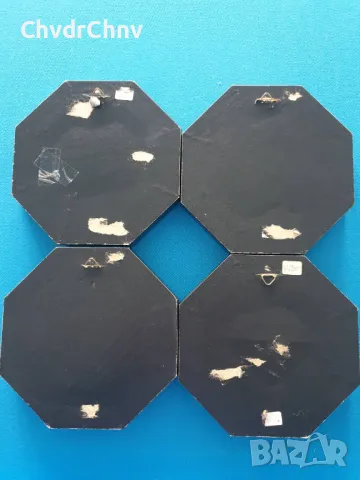 4бр малки кръгли картини/барокови миниатюри/картина в октагонална дървена рамка с интарзия 18см, снимка 4 - Картини - 50318736