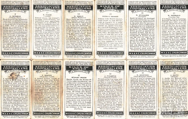 ПРОДАВАМ СТАРИ ЦИГАРЕНИ КАРТИЧКИ НА ФУТБОЛИСТИ - АНГЛИЯ 1938 , снимка 2 - Колекции - 50729299