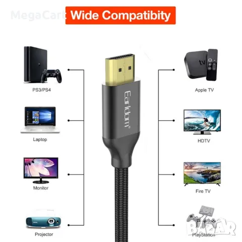 Кабел Earldom ET-W26 HDMI - HDMI, 5м., 4K, С оплетка, Черен, снимка 1 - Кабели и адаптери - 48752505