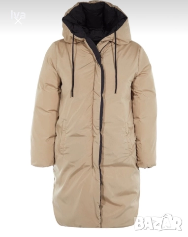 Двулицево зимно дълго яке – черно и бежово, снимка 7 - Якета - 52094639