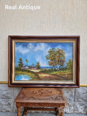 Страхотна голяма антикварна авторска холандска картина масло върху платно