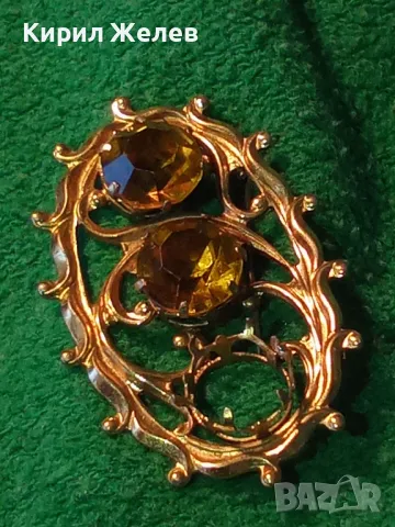 ИЗЯЩНА СТАРИННА ПОЗЛАТЕНА АР НУВО БРОШКА с ЮВЕЛИРНО ФАСЕТИРАН ЦИТРИН 29249, снимка 15 - Антикварни и старинни предмети - 48734068