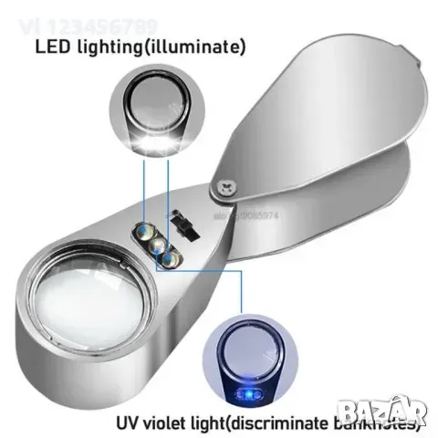 Сгъваема метална Лупа с увеличение 30 /40 пъти - 3 модела, снимка 4 - Колекции - 49606699